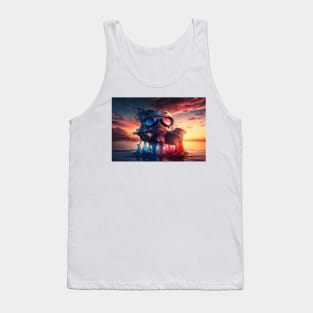 Cyberpunk Gasmask Artwork / Gasmask Splashing In Water Tank Top